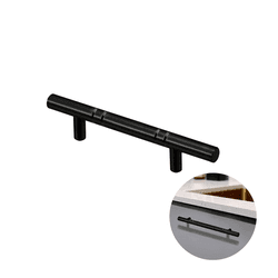 Puxador Haste Redondo Preto Com Friso 96 Mm / 14 Cm Para Gavetas Mk