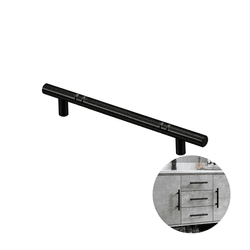 Puxador Haste Redondo Preto Com Friso 128 Mm / 17 Cm Para Gavetas Mk