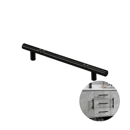 Puxador Haste Redondo Preto Com Friso 128 Mm / 17 Cm Para Gavetas Mk