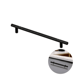 Puxador Haste Redondo Preto Com Friso 384 Mm / 43 Cm Para Gavetas Mk